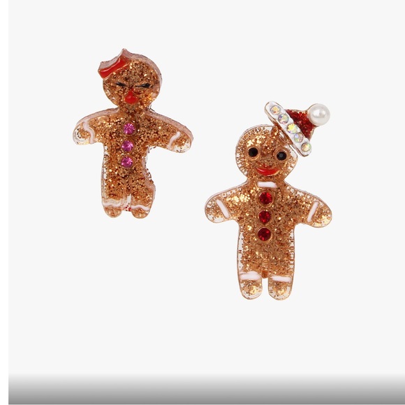 Betsey Johnson Little Man & Woman Gingerbread Mismatched Stud Earrings - Picture 1 of 6